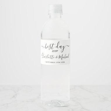 Best Day Ever Elegant Black And White Wedding Water Bottle Label