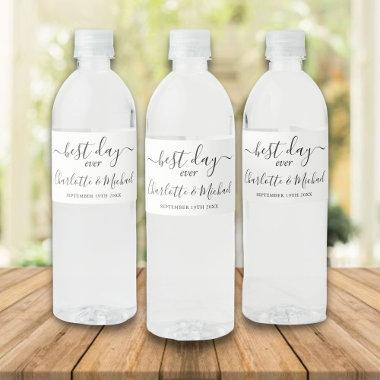 Best Day Ever Elegant Black And White Wedding Water Bottle Label