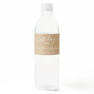 Best Day Ever Elegant Script Rustic Kraft Wedding Water Bottle Label