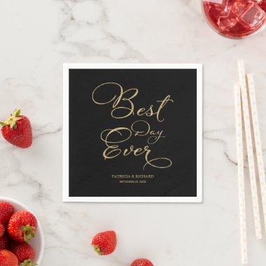 Best Day Ever Gold Faux Foil And Black Wedding Napkins