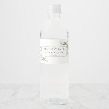 Best Day Ever Greenery Foliage Wedding Water Bottle Label