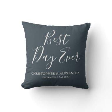Best Day Ever Rose Charcoal Grey Wedding Throw Pillow