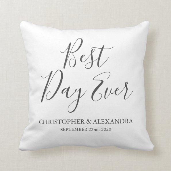Best Day Ever Rose Cute White Wedding Throw Pillow