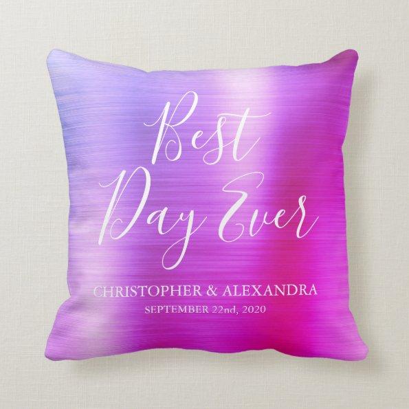 Best Day Ever Rose Pink Purple Wedding Throw Pillow