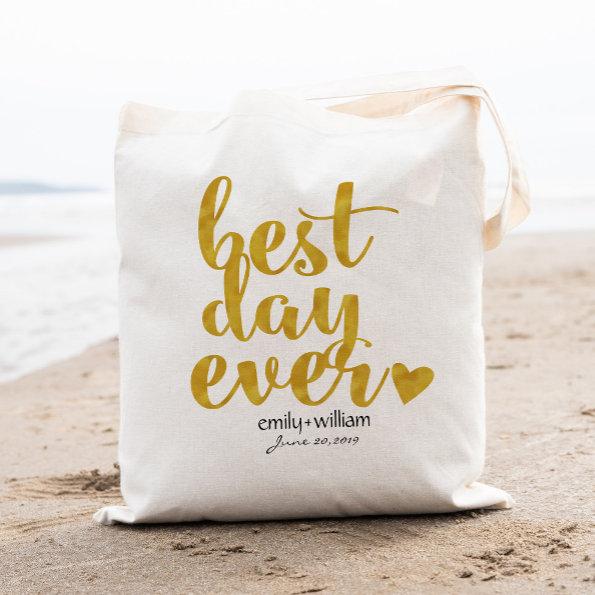Best Day Ever|Wedding Welcome Gift/Favor|Gold Tote Bag