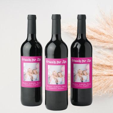 Best friends hot pink photo names party wine label