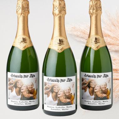 Best friends photo names modern simple party sparkling wine label