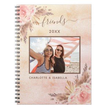 Best friends photo pampas pink floral rose gold notebook