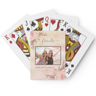 Best friends photo pampas pink floral rose gold poker