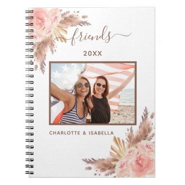 Best friends photo pampas pink floral white notebook