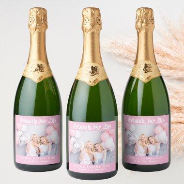 Best friends pink pastel photo names party sparkling wine label