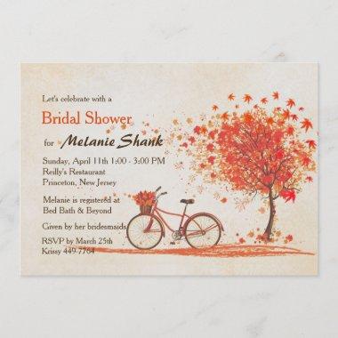 Bicycle Autumn Maple Tree Rustic Bridal Shower Invitations