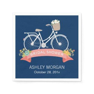 Bicycle Bridal Shower Navy Blue Coral Ribbon Paper Napkins