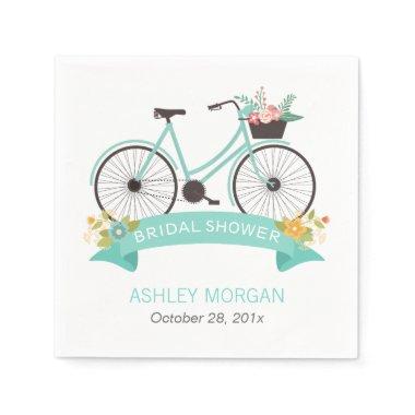 Bicycle Bridal Shower Party Mint Green Floral Paper Napkins