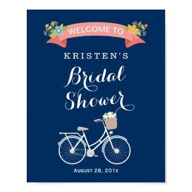 Bicycle Bridal Shower Sign Navy Blue Coral Pink