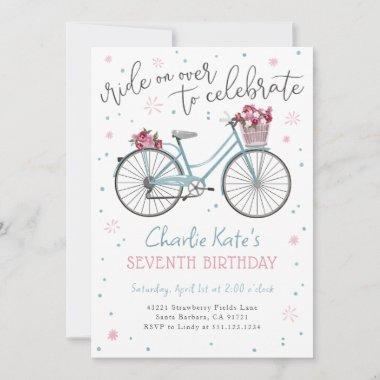 Bicycle Flowers Birthday Party Event Invitations