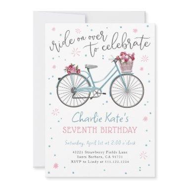 Bicycle Flowers Birthday Party Event Invitations