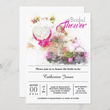 Bicycle summer french floral hat bridal shower Invitations