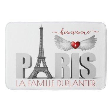Bienvenue à Paris Eiffel Tower Heart Angel Wings Bath Mat