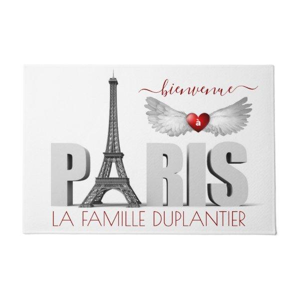 Bienvenue à Paris Eiffel Tower Heart Angel Wings Doormat