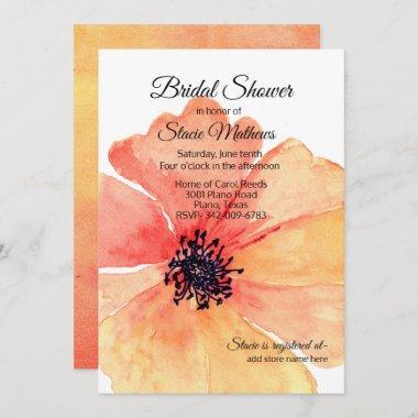 Big Coral Poppy Bridal Shower Invitations