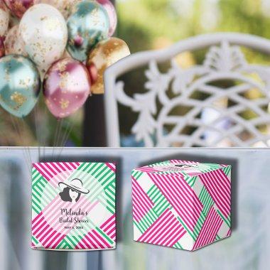 Big Hat Derby Lady Pink Green Stripes Square Favor Boxes