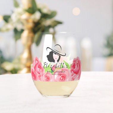 Big Hat Lady Roses  Stemless Wine Glass