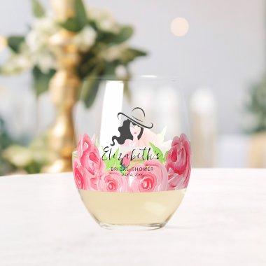 Big Hat Lady Roses  Stemless Wine Glass