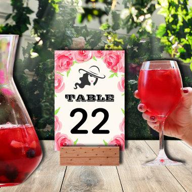 Big Hat Watercolor Roses Derby Party Table Number