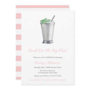 Big Hats Pink White Mint Julep Derby Bridal Shower Invitations