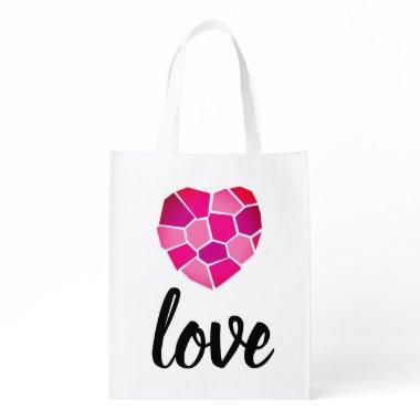 Big pink love heart reusable shopping tote bag