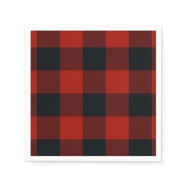 Big Red & Black Checkered Squares Buffalo Plaid Napkins