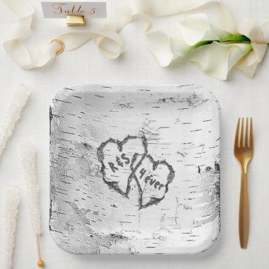 Birch Bark Tree Hearts Initials Paper Plates