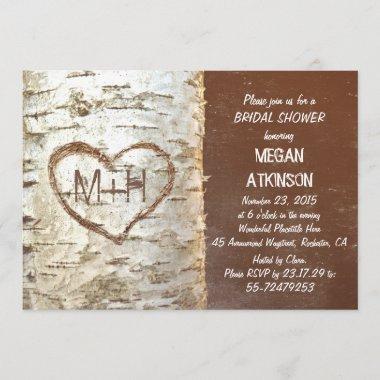 Birch tree bark heart rustic bridal shower Invitations