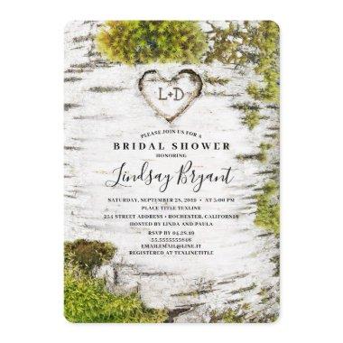 Birch Tree Carved Heart Rustic Fall Bridal Shower Invitations