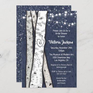 Birch Tree Evening Twinkle Lights Bridal Shower Invitations