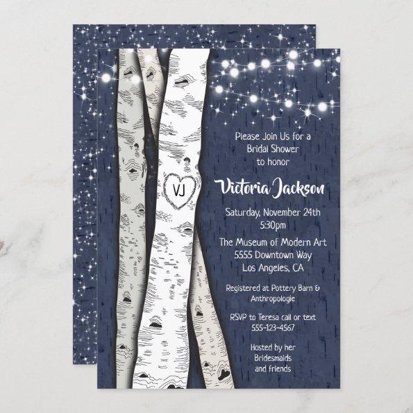 Birch Tree Evening Twinkle Lights Bridal Shower Invitations