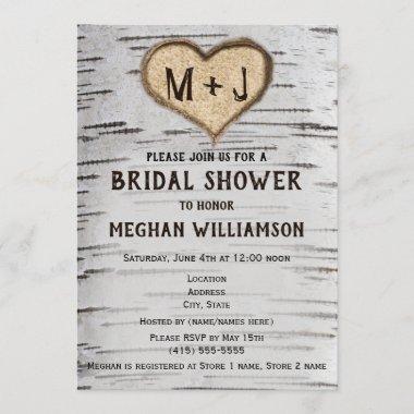 Birch tree heart initials bridal shower Invitations