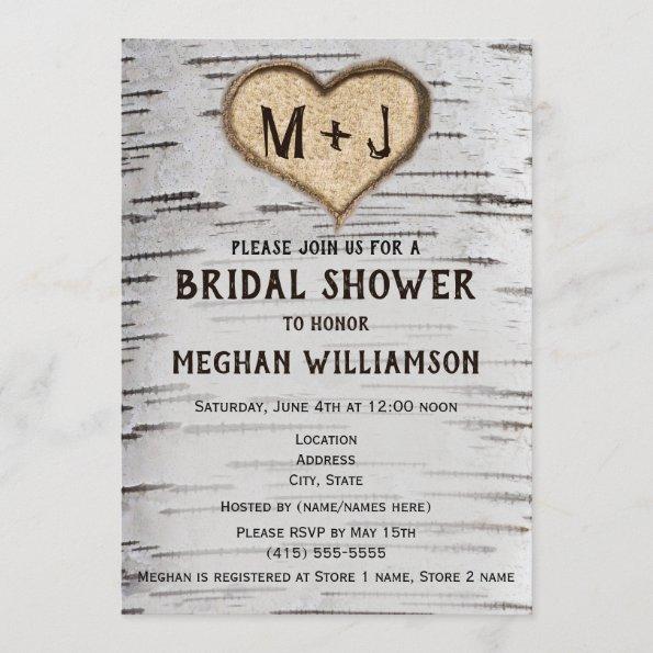Birch tree heart initials bridal shower Invitations