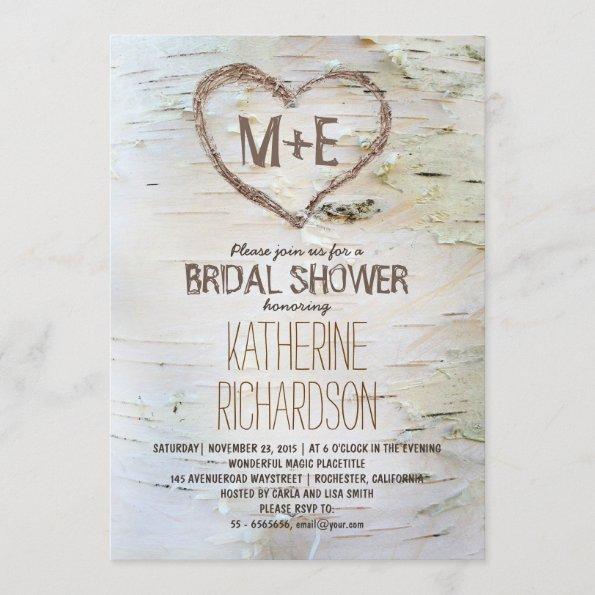 Birch tree heart rustic bridal shower invites