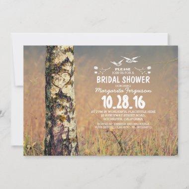 Birch tree & love heart rustic bridal shower Invitations