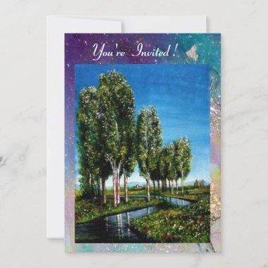 BIRCH TREES IN TUSCANY, blue green sparkles Invitations