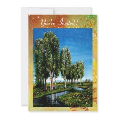 BIRCH TREES IN TUSCANY,green brown yellow sparkles