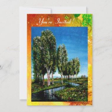 BIRCH TREES IN TUSCANY,green brown yellow sparkles Invitations