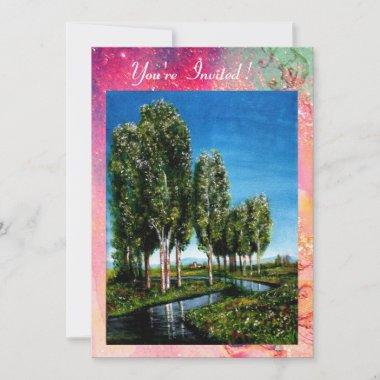 BIRCH TREES IN TUSCANY,green pink gold sparkles Invitations