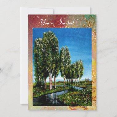 BIRCH TREES IN TUSCANY,green red gold sparkles Invitations