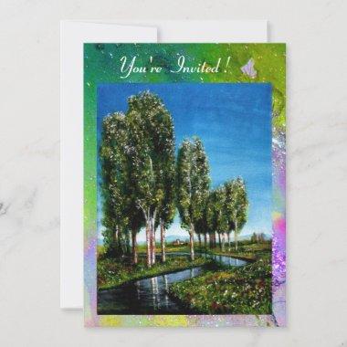 BIRCH TREES IN TUSCANY,yellow green purple sparkle Invitations