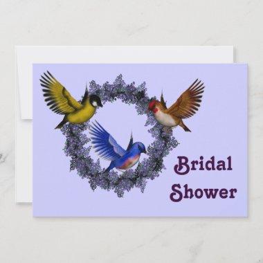 Birds On Wreath Purple Bridal Shower Invitations