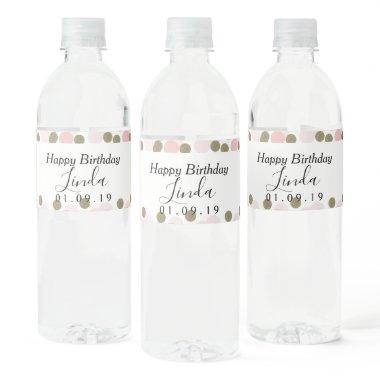Birthday Confetti Pink Faux Gold Foil Dots Water Bottle Label