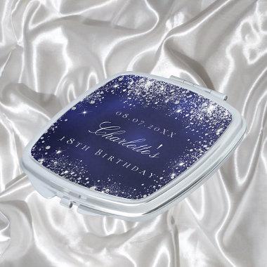 Birthday navy blue silver glitter sparkles name compact mirror
